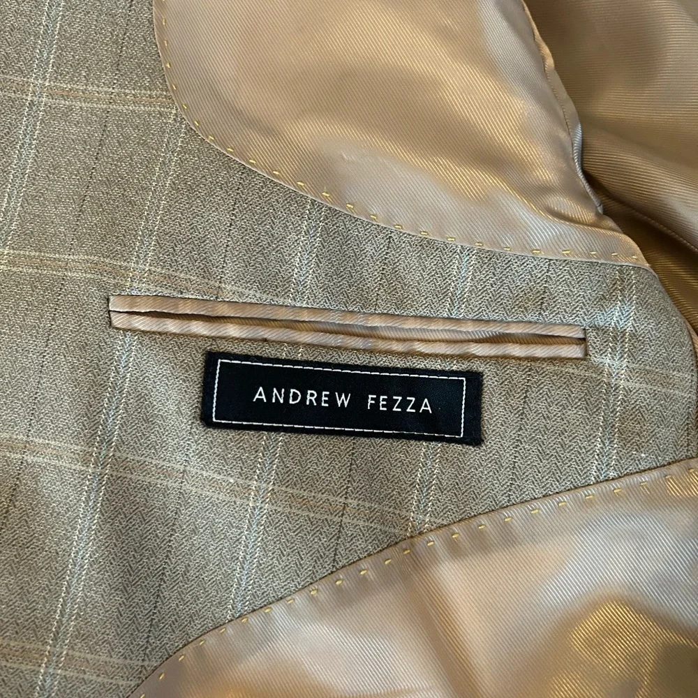 Andrew Fezza Two Button Brown Check Windowpane Sport Coat Blazer Size 50 L